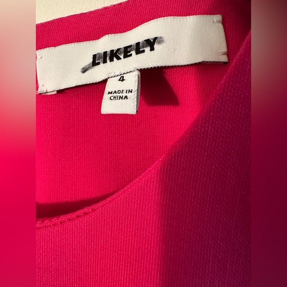 LIKELY 4 Beckett Fuchsia Ruffle Hem Short Slev Crew Neck Barbie Pink Party Dress - Picture 4 of 12